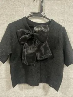 H&M エイチアンドエム リボン付き黒半袖ニットセーター カーディガン S