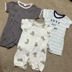 半袖ロンパースセット 50-70 くま かお ボーダー 新生児 男の子女の子