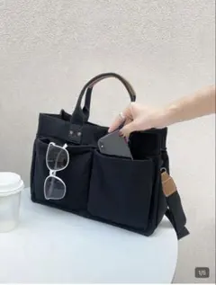 値下げ　シーイン　キャンバス 黒 トートバッグのサムネイル