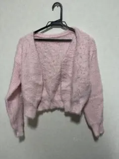 フワフワピンククロップドカーディガン