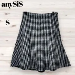 any SiS エニィスィス 千鳥格子 フレアスカート S 膝丈　黒