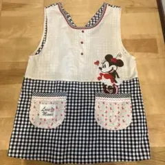 保育士エプロン　ミニーマウス刺繍エプロン ギンガムチェック