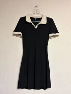 Dazy ポロ襟 ミニワンピース ブラック ホワイト 半袖