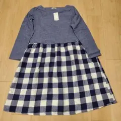 SM2 ネイビー・ホワイトチェック ロングワンピース M 新品