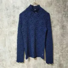 【美品】バーンブリーズ 長袖シアーブラウス レース ネイビー レディース F