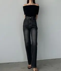 Louere ハイウエストストレートデニム Sサイズ ダークデニム
