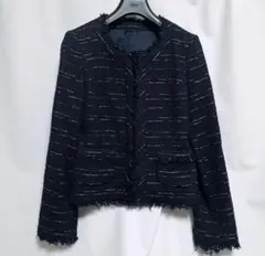 ANAYI アナイ ラメ混ノーカラージャケット　フリンジのサムネイル