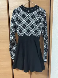 evelyn 長袖チェックニットワンピース