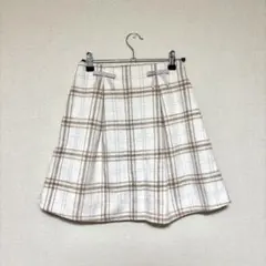 evelyn エブリン チェック フレアスカート リボン付き ホワイト ベージュ