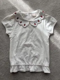 プティマイン　いちご刺繍フリル襟半袖シャツ　110