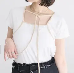 新品 ミスティック mystic 配色チョーカーカットソー　Tシャツ　白のサムネイル