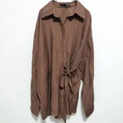 Dazy デイジー シャツ アシンメトリー 長袖 無地 XL 茶 カシュクール風