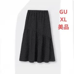 GU ドットプリントアシンメトリーティアードスカート XL　大きい