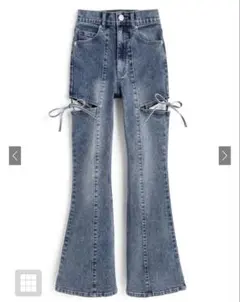 サイドカットアウトリボンフレアデニムパンツ[cu578] 新品タグ付き GRL
