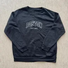 裏起毛 BOSTONカレッジロゴスウェット 黒 L ゆったり 古着