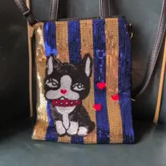 フレンチブルドッグ スパンコール ショルダーバッグ