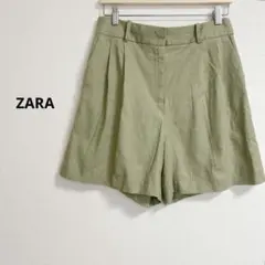 【美品】ZARA リネンブレンド ハイウエスト ショートパンツ ピスタチオ M