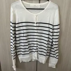 tocco closet 長袖カーディガン M ホワイト/ブラックストライプ