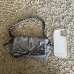 グレー リボン付き ハンドバッグ