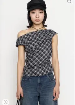 laguagem NECK LOOSEY CHECK トップス BLKのサムネイル