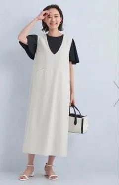 green label relaxing ノースリーブＶネック　ロングワンピース