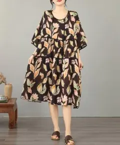 新品◎大人気 ゆったり プリントワンピース 着痩せ ポケット付き 気質満点