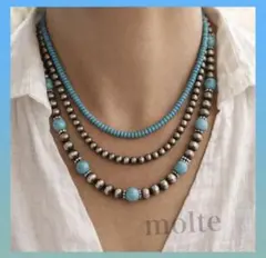 ターコイズ 三連 ネックレス メンズ レディース ナバホ調 エスニック 男女兼用