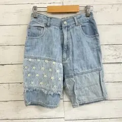 VELL✨ ショートパンツ【130】キッズ プリント星柄 デニム ライトブルー