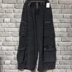 【新品タグ付】HARE　ピグメントスウェットカーゴパンツ　ブラック　ヴィンテージ