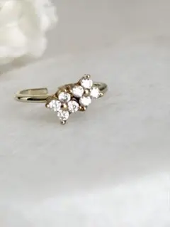 2wayリング/イヤーカフ　ジルコニア　フラワー　約13号 サイズ調整可