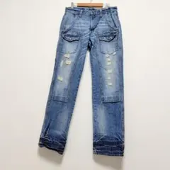 【フリーゲート】 デニムパンツ ダメージ加工 メンズ 綿100% ポケット Lのサムネイル