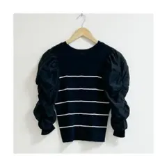 m831_IENA 極美品✨22SS パフスリーブ コンビリブニット ボーダー