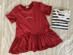 新品 タグ付 branshes【WEB限定】裾フリル半袖T 150cm ボーダー