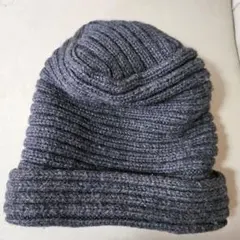 濃厚グレー■ざっくりニット帽■WOOL リブ編み
