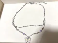 ANNA SUI ネックレス 蝶モチーフ パープル系 ラインストーン付き