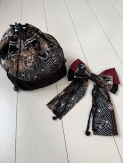 [ハンドメイド] 浴衣　和装　巾着袋　同柄髪飾り　新品未使用