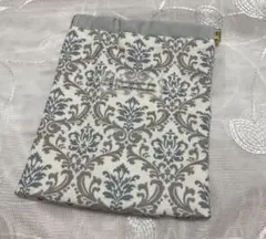 ハンドメイド　バネ口ポーチ　ダマスク柄グレー