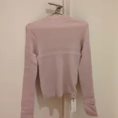 リブニット ハイネック ハートボタン ピンク S