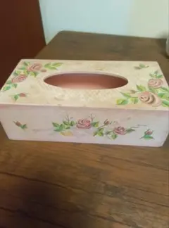 【ハンドメイド】バラの花模様 木製ティッシュボックス