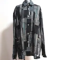 【新品 ヴィンテージ】長袖シャツ 黒・青・グレー　総柄　長袖