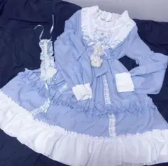 水色ロリータ コスプレ衣装 猫耳ヘッドドレス