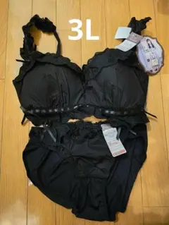 くる実　フェアリーズブーケ ブラック ブラジャーショーツセット 3L