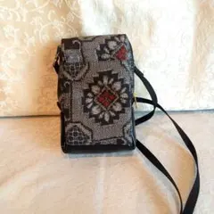 大島紬リメイクバッグ　スマホショルダー　スマホポシェット　ハンドメイド
