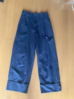 9部丈ワイドパンツ ハイウエスト ロールアップ