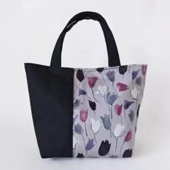 リバティ【チューリップシャドー】黒　ミニトートバッグ　ランチバッグ　ハンドメイド