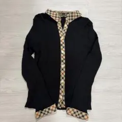 DAKS LONDON 長袖 リブニット カーディガン チェック柄切り替え Lのサムネイル