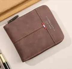 [Brand New] Men's Wallet, Round Zipper, PU Leather, Bi-fold Wallet, Brown