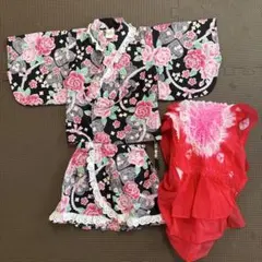 浴衣　ドレス　花柄 浴衣風　甚平　90cm 女の子