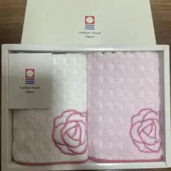 今治タオル　2枚セット（白&ピンク）バラ刺繍