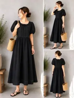 【美品】MOUSSY パフスリーブワンピース ブラック 黒 バックリボン 大人